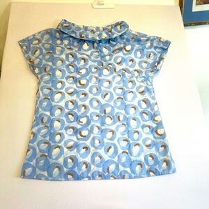 Sara Campbell Chic Blue and White  cottonBlouse with modern abstract pattern.